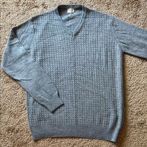 Lago Made in Italy Wool Cashmere V Neck Cable Knit Grey Sweater